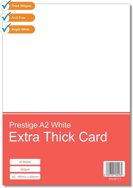 Prestige Premium Super Thick A2 White 500gsm Craft Card - Extra Thick Crafting Card (Pack of 10 Sheets)