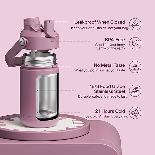 Miniatura 361 de ENCOOL Botella de agua aislada con popote, de acero inoxidable, a prueba de fugas, sin BPA, al vacío de doble pared que se mantiene fría durante 24