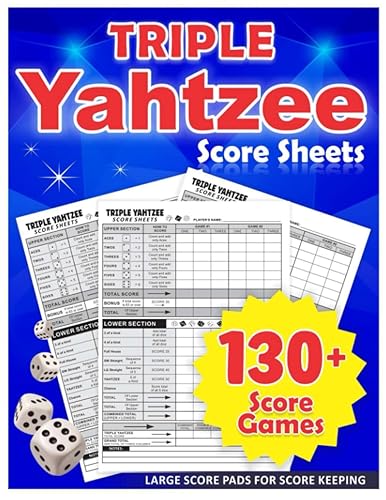 Triple Yahtzee Score Sheets: Triple Yahtzee Score Pads with 130+ Pages, Triple Yahtzee Score Book with 8.5 x 11 Inches Page Size, 888 Large Score Pads for Scorekeeping