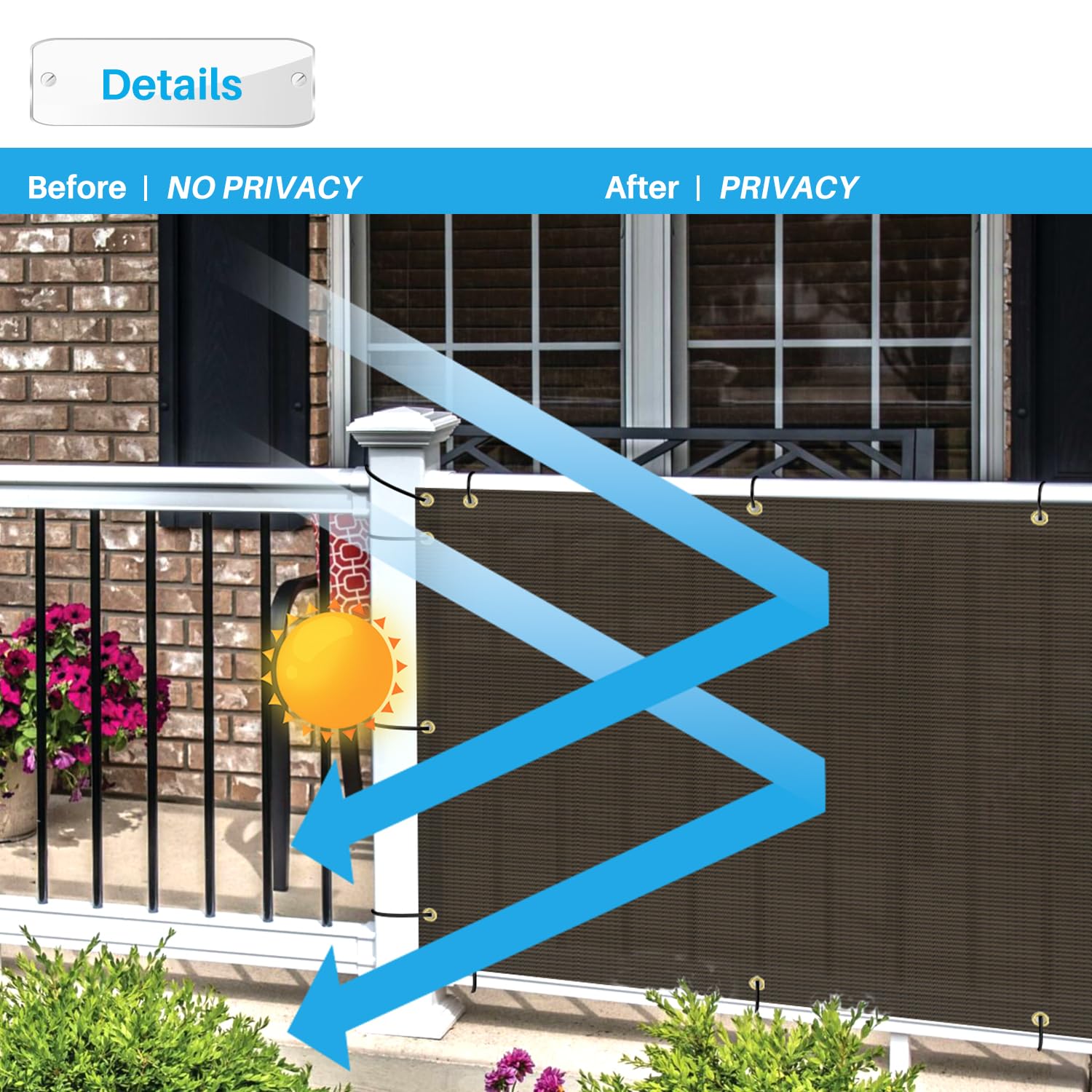 Snapklik.com : Patio Balcony Privacy Screen 2.5 X 50 Railing Cover For ...