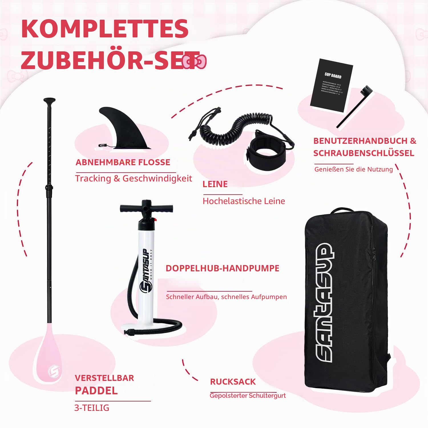 Aufblasbares Stand Up Paddle Board Surfbrett SUP Komplettes Paddleboard Zubehör Verstellbares Paddel, Pumpe, ISUP Reiserucksack, Leine, wasserdichte Tasche, Erwachsene Paddelboard