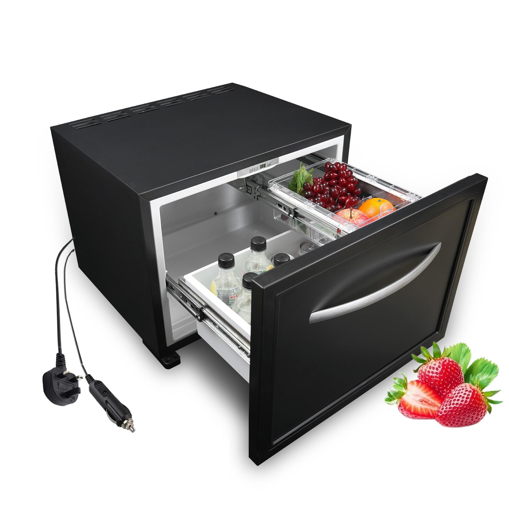 12 V Schubladenkühlschrank 50 l, 12 Volt Kühlschrank für Zuhause, Wohnmobil, Wohnwagen, leiser Schubladenkühlschrank für Boot, Camping, 0 ℃ - 15 ℃