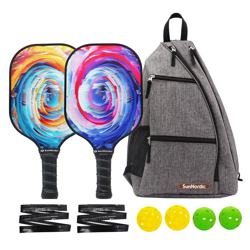 SunNordicGraphite Pickleball Paddles Set, Premium Craft Rackets with Pickleballs and Adjustable Carry Backpack for Adults & Kids Indoor and Outdoor Sports (Rotate Earth)