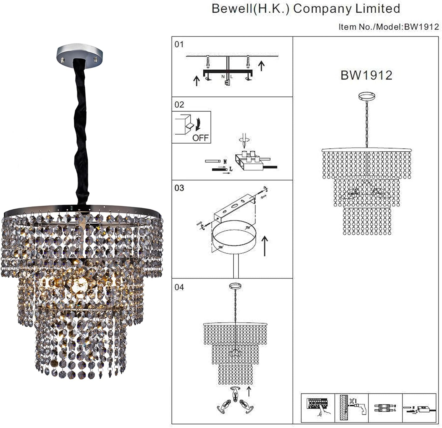 Black Friday - 60% OFF Luxurious K9 Crystal Chandelier with 3 Circle Octagon Shape Crystal Lighting Fixture Pendant Lighting for Dining Room Bathroom Bedroom Living-Room 3 E26 LED Bulbs (Transparent Pewter)