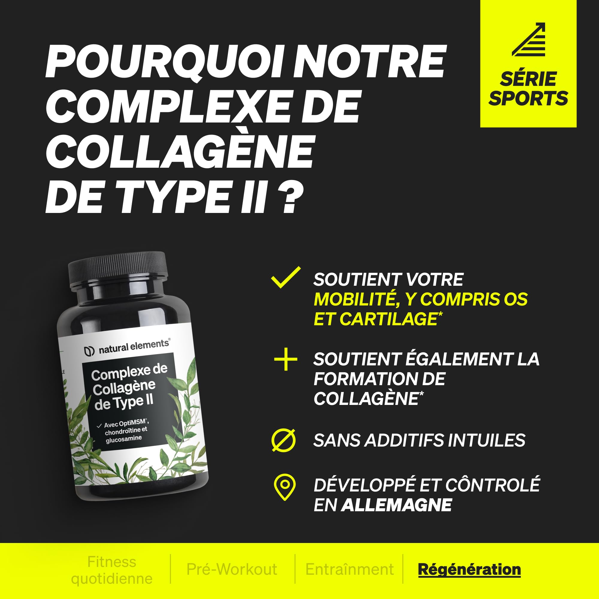 Complexe de Collagène Type 2 UC-II® avec OptiMSM® - Pour les Os, les Articulations & le Cartilage - avec Vitamines C, D & Zinc - Collagène Naturel Non Dénaturé - Sans Additifs & Testé en Laboratoire