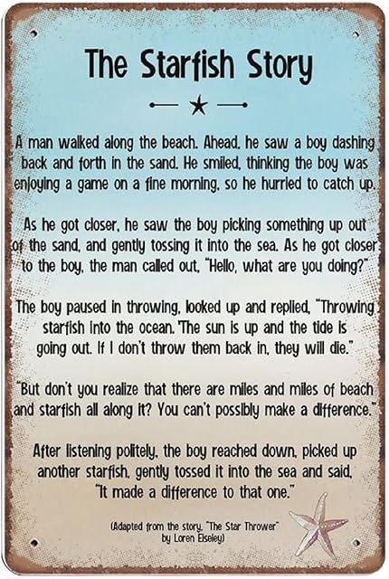 Dreacoss The Starfish Story, Beach Tin Signs, Coastal Decor, Funny Vintage Metal Sign Plaqu Poster Wall Art Pub Bar Kitchen Garden Bathroom Home Décor, 140 X 200 m(8x5.5inch)