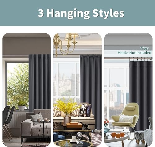 Miniatura 3 de BGment Cortinas opacas 100% con aislamiento térmico para oscurecer la habitación, 72 pulgadas de largo para dormitorio, bolsillo para barra y