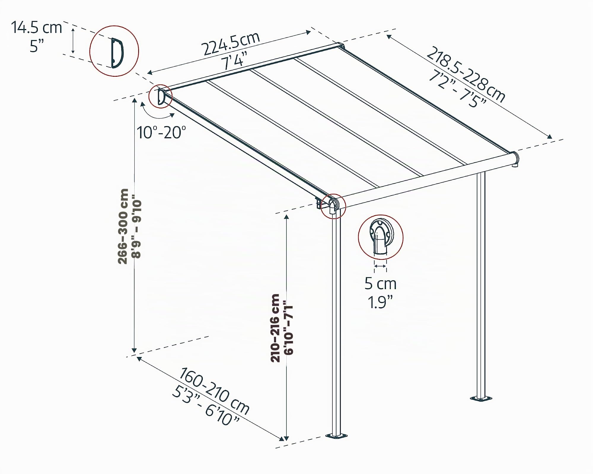 Canopia by Palram Pergola Sierra 2.3X2.3 en Aluminium Et Polycarbonate, Moderne & Élégante, pour Couvrir Une Terrasse Toute L’année (Grise Transparent)