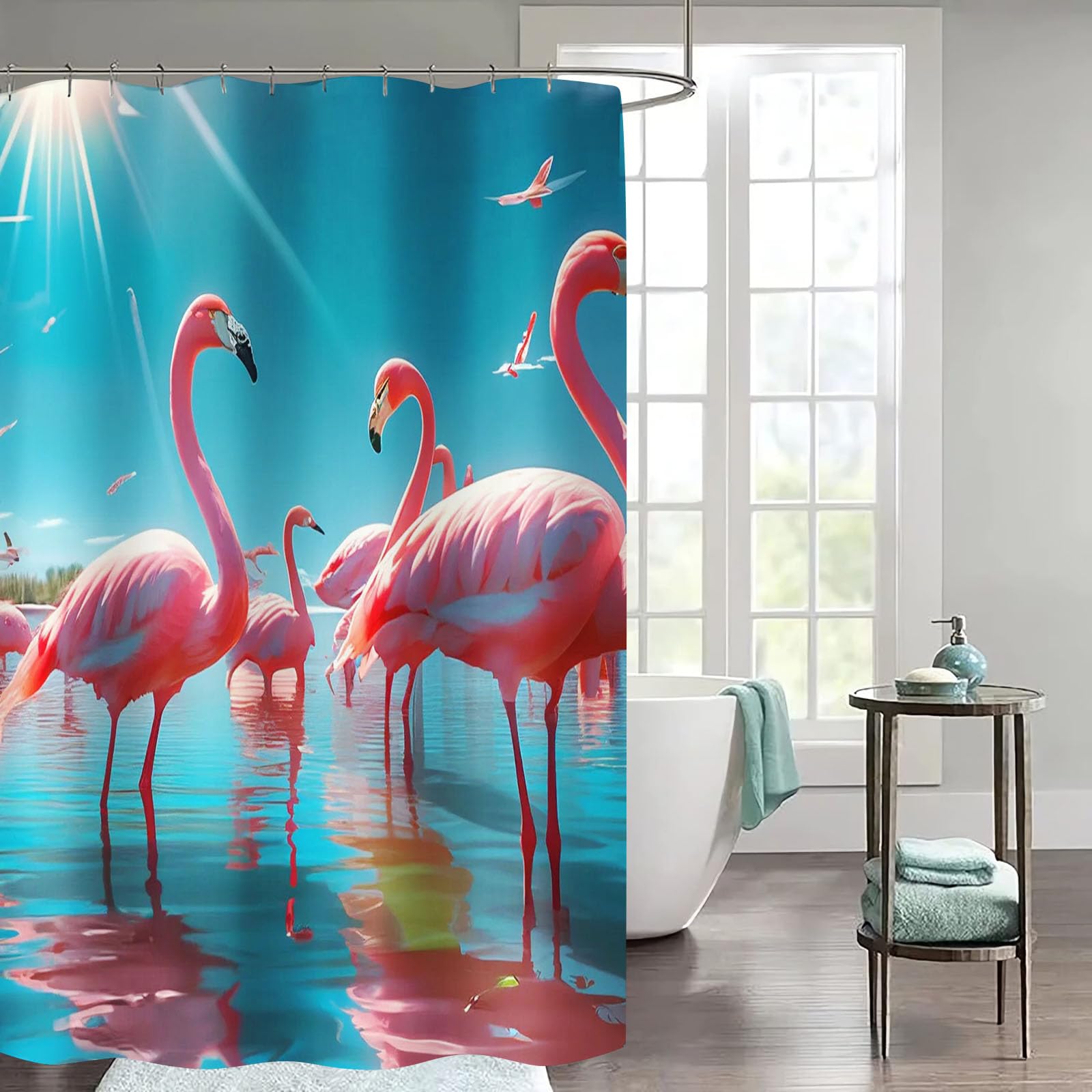 Flamingo Duschvorhang 180x180, Flamingo Duschvorhänge Pink 180x200 Textil 120x200 Rosa Flamingo Tropische Blätter Duschvorhänge Flamingo Shower Curtains (5,180 x 200 cm)