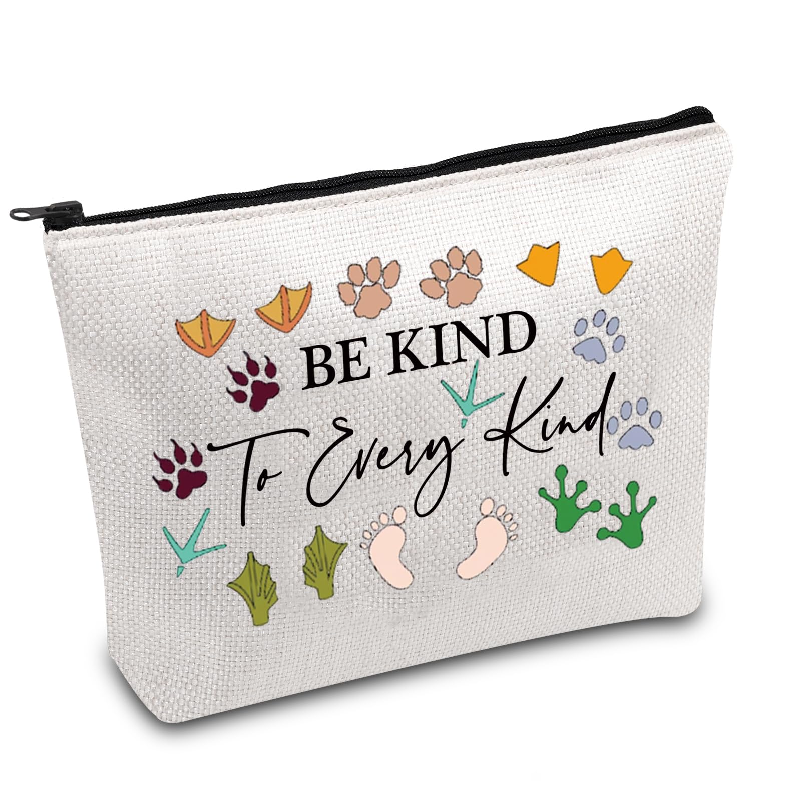 FOTAP Animal Lover Gift Be Kind Makeup Bag Animal Slogan Zipper Pouch Vegetarian Gifts Animal Rights Gift Vegan Lover Gift, white, Be Kind