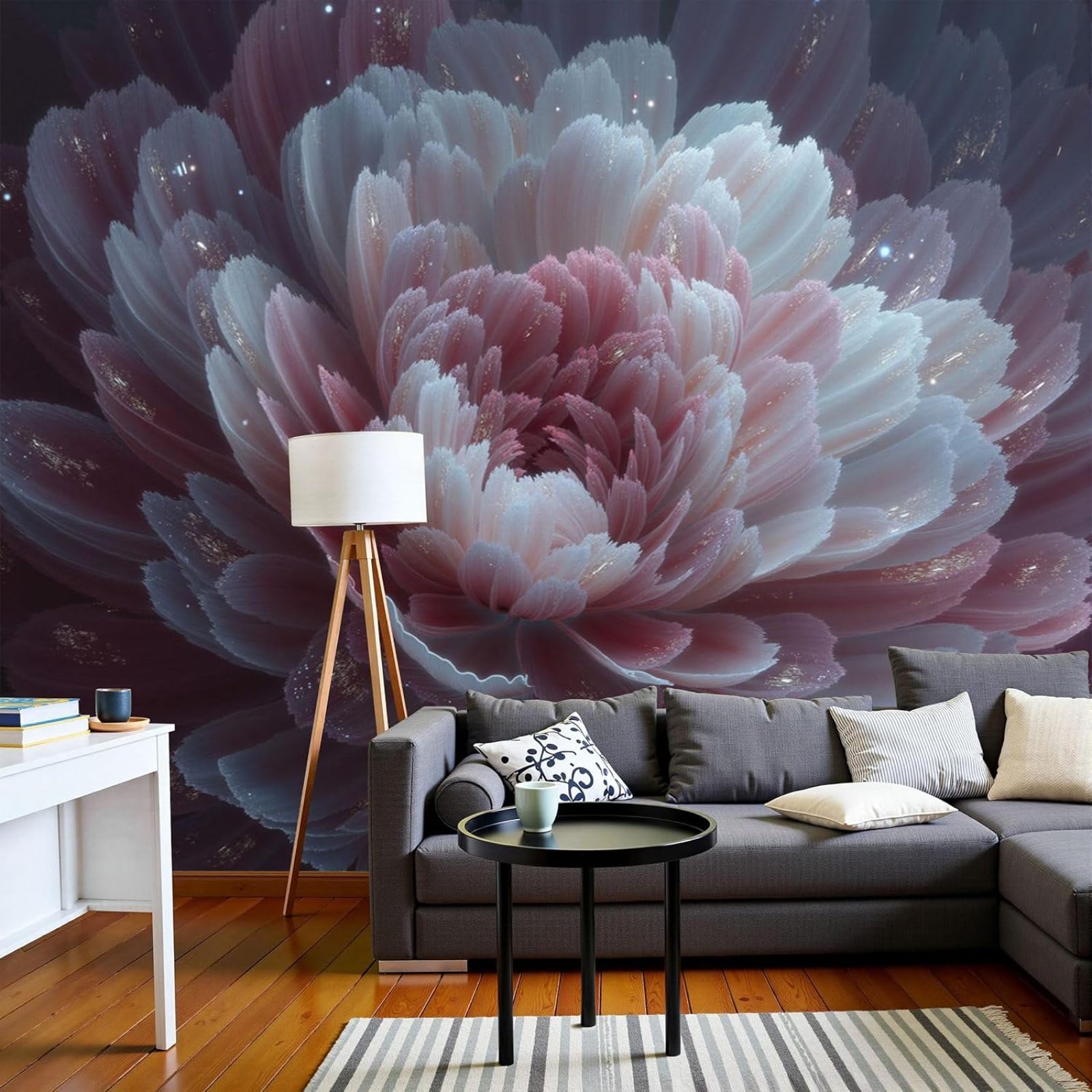 hgjdjhnf Photo Wallpaper Blooming Layered Flowers Dreamy Flowers Modern Wall Living Room Bedroom Pink XXL Wall Decor Motif Wallpaper, 250cm x 175cm Stickers - Frameless Painting - Poster