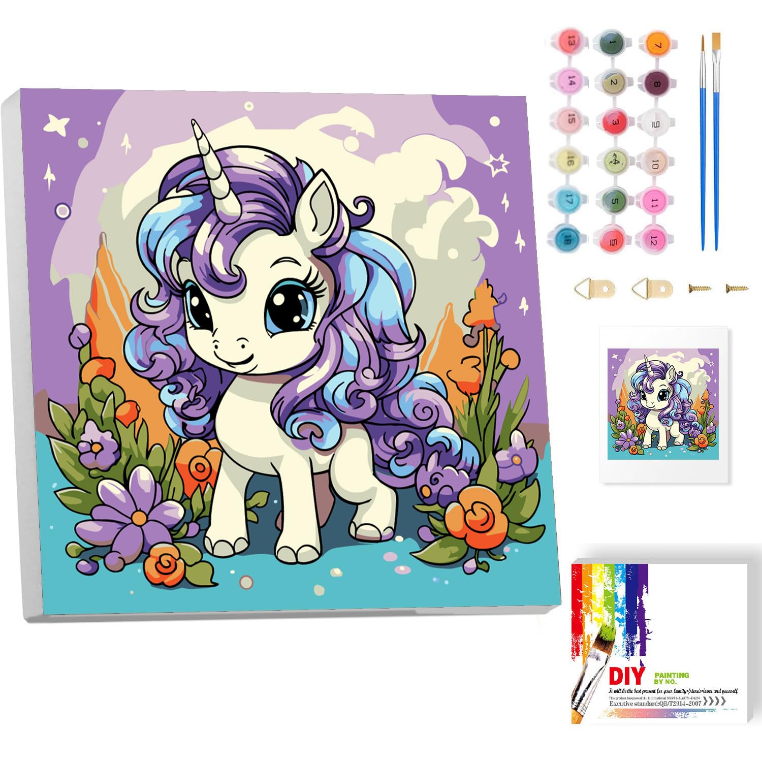 luckyarina Einhorn Malen nach Zahlen Kinder mit Rahmen- Tiere Paint by Numbers für Kind, Cute Ölgemälde Kinder ab 5 6 7 8 9 Jahre für Wall Decoration 20x20cm
