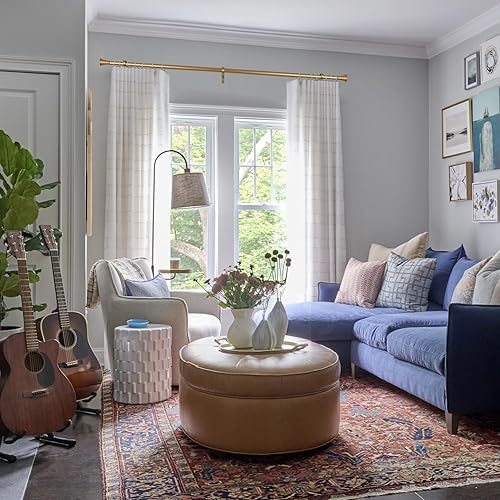 Miniatura 6 de Barras de cortina individuales de 1 pulgada, barras decorativas ajustables de 84 a 120 pulgadas de largo, con remates de cuerno, montaje en pared y