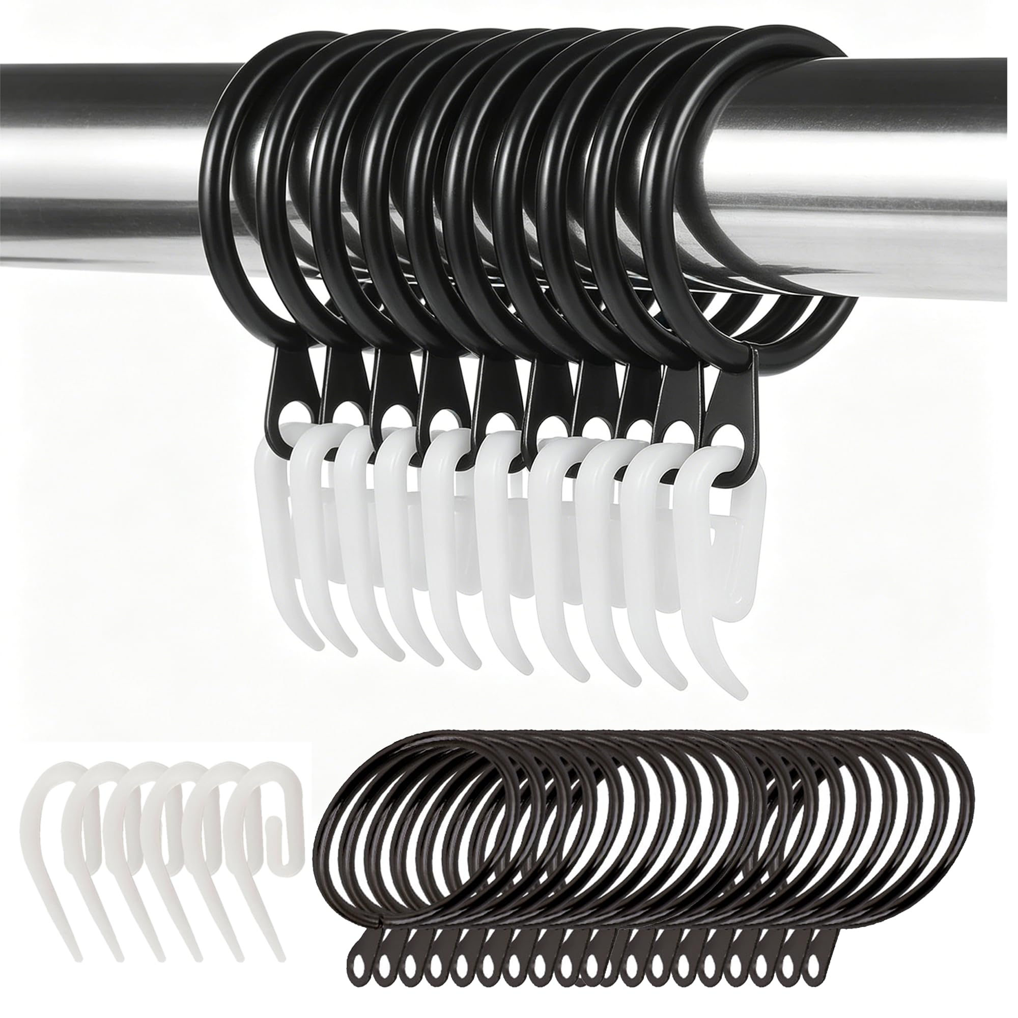 Crozgan Silver/Black/Golden 50 Pack Curtain Rings With Hook(38Mm-)