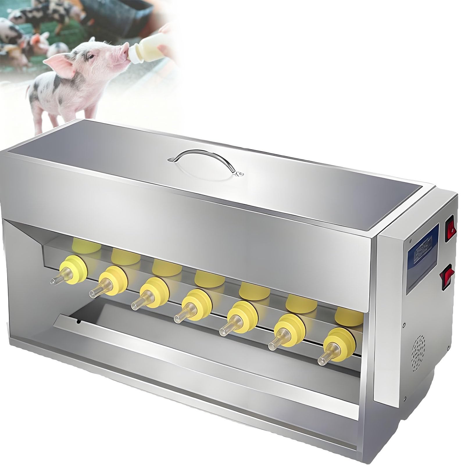 WDDBFL 10/14 Nipple Automatic Piglet Feeder, Leak Proof Silicone Teats, Simulated Sound Suckling Machine for Lambs, Piglets and Calves 10Nipples