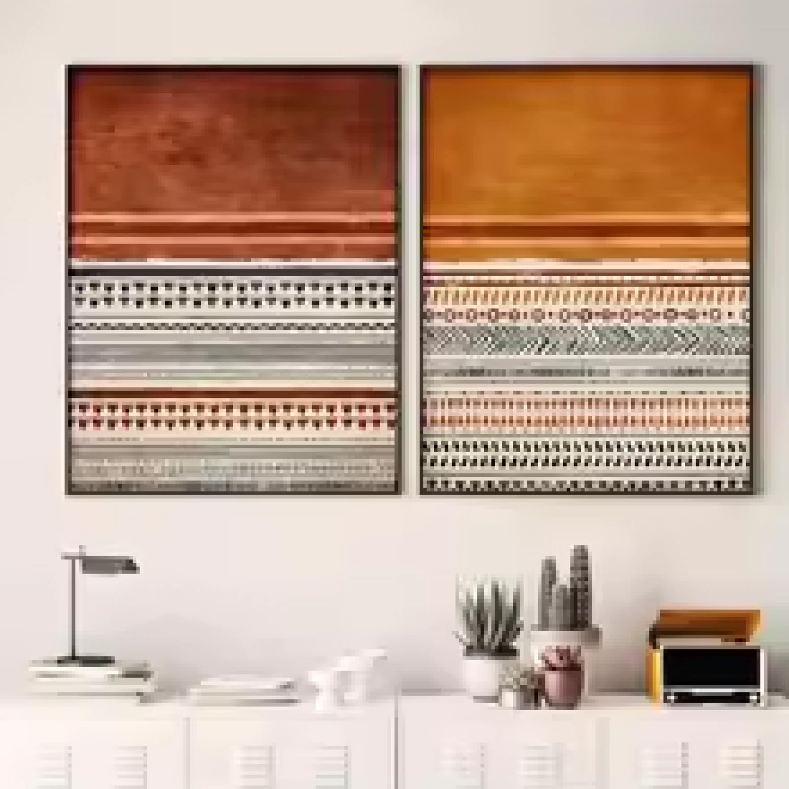 HIPWST Nieoprawiony boho abstrakcyjny organiczny dywan wzór płótno malarstwo minimalistyczne plakaty sztuka ścienna do sypialni biura wystrój domu 60 x 90 cm x 2 bez ramy