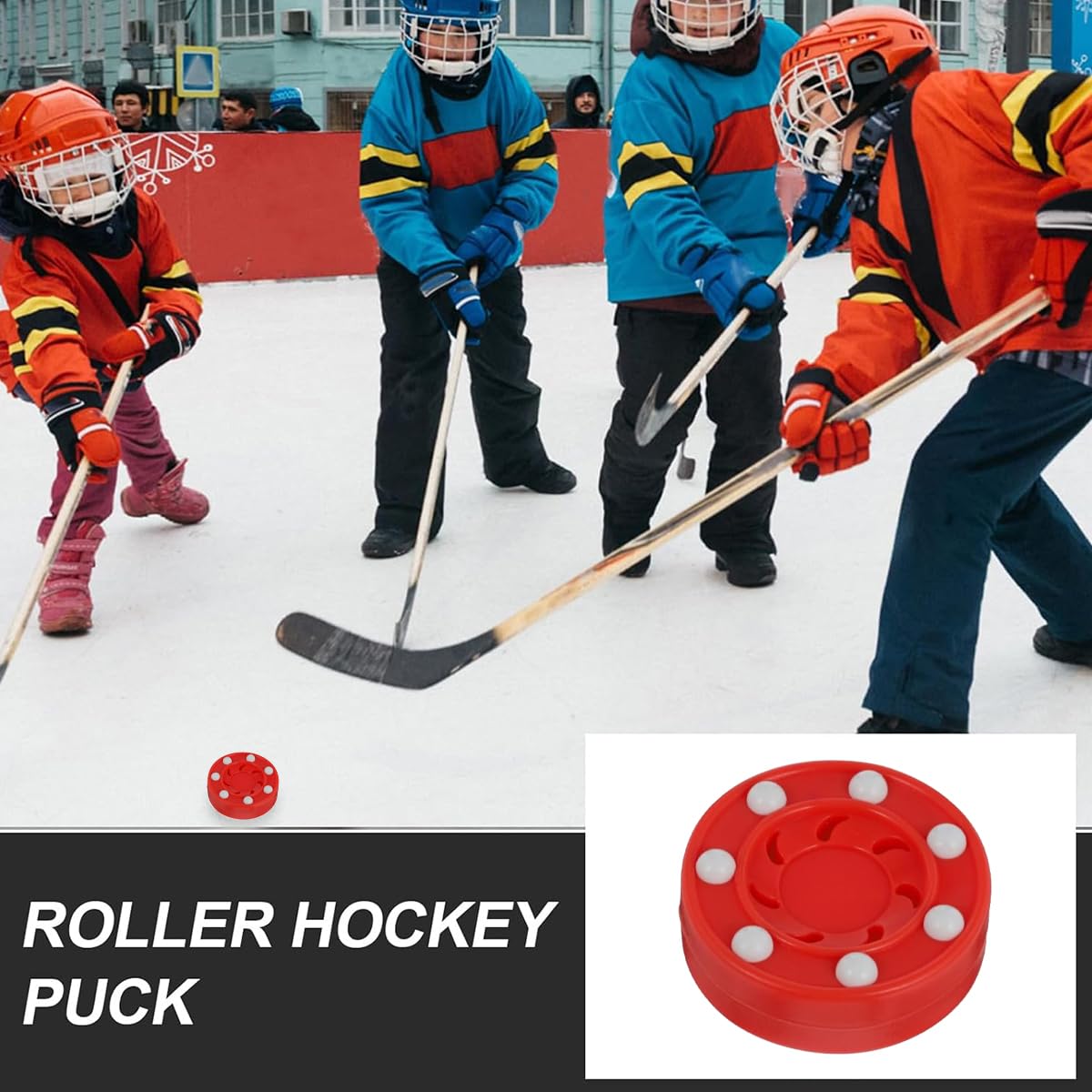 Kiuiom Palet De Hockey sur Route,Hockey sur roulettes pour Entraînement,Roller Hockey Jeu D'entraînement,Rollers De Hockey en Plein Air,Puck Street Hockey Intérieur,Rouge