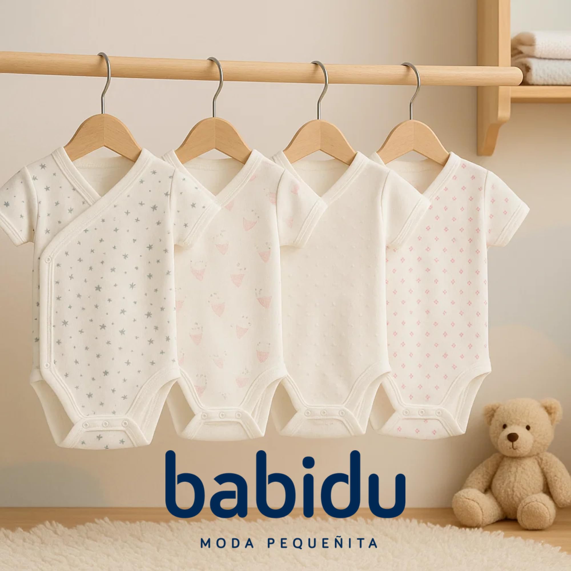 BABIDU Body niemowlęce z krótkim rękawem, 4 sztuki, 100% bawełna, miękka i oddychająca, pierwsze ubrania dla chłopców i dziewczynek, idealne dla wrażliwej skóry i codziennego noszenia