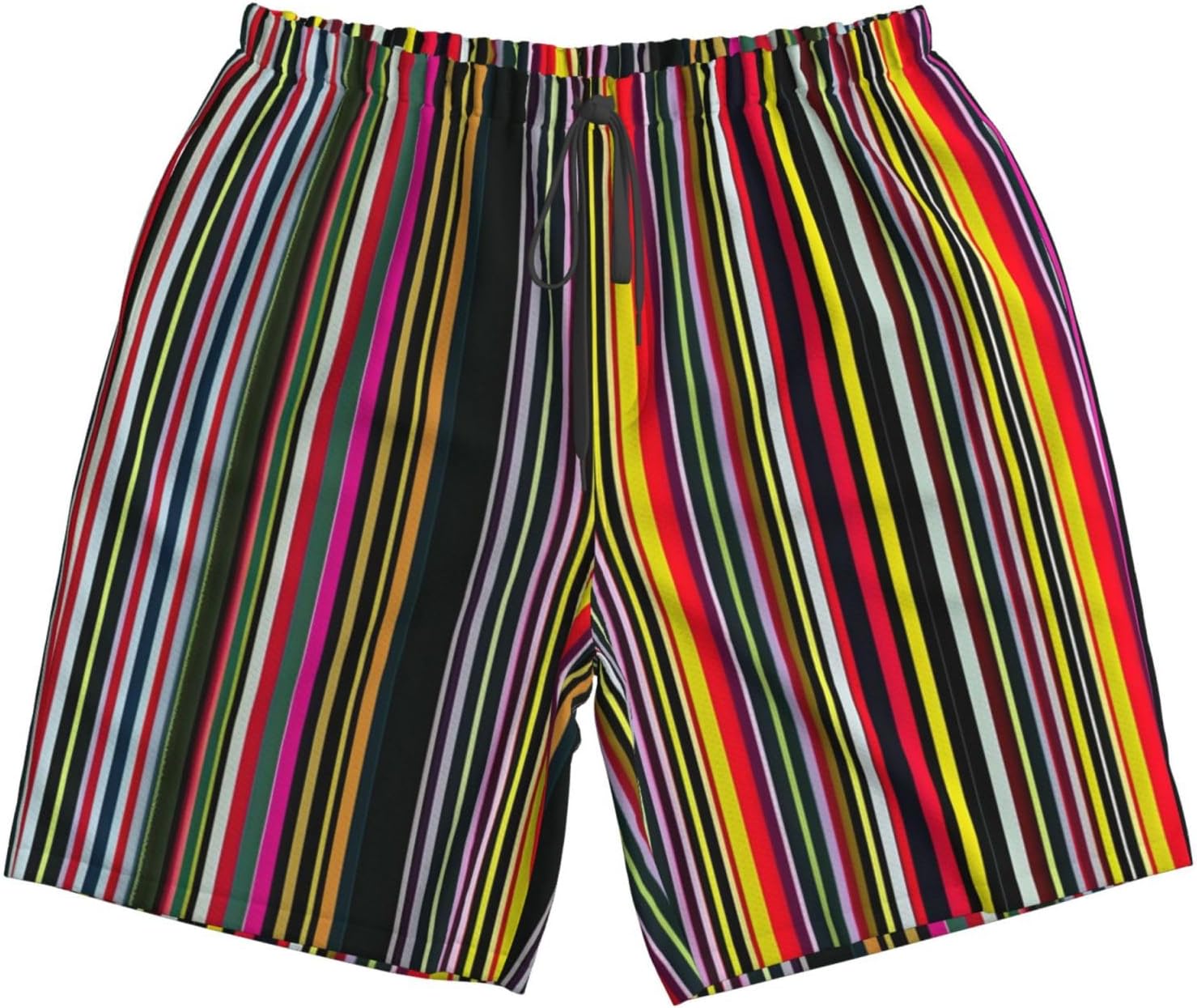 Mens Colored Stripes Vertical Print Beach Shorts,Casual Summer Shorts for Men,Quick Dry Polyester