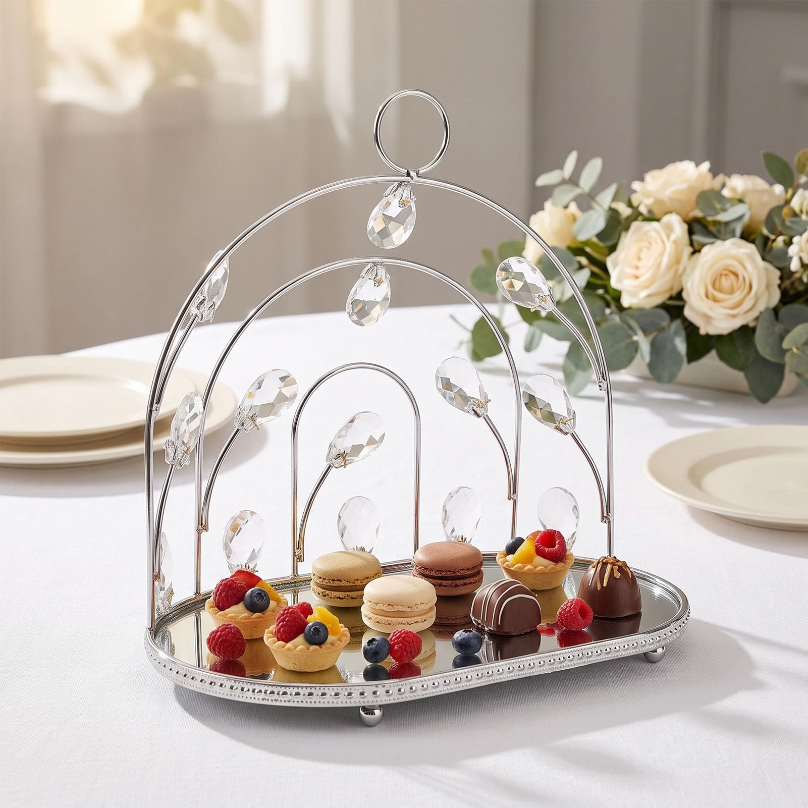 SIXRUN Retro Dessertteller aus Edelstahl, Kristalldesign, Spiegeloberfläche