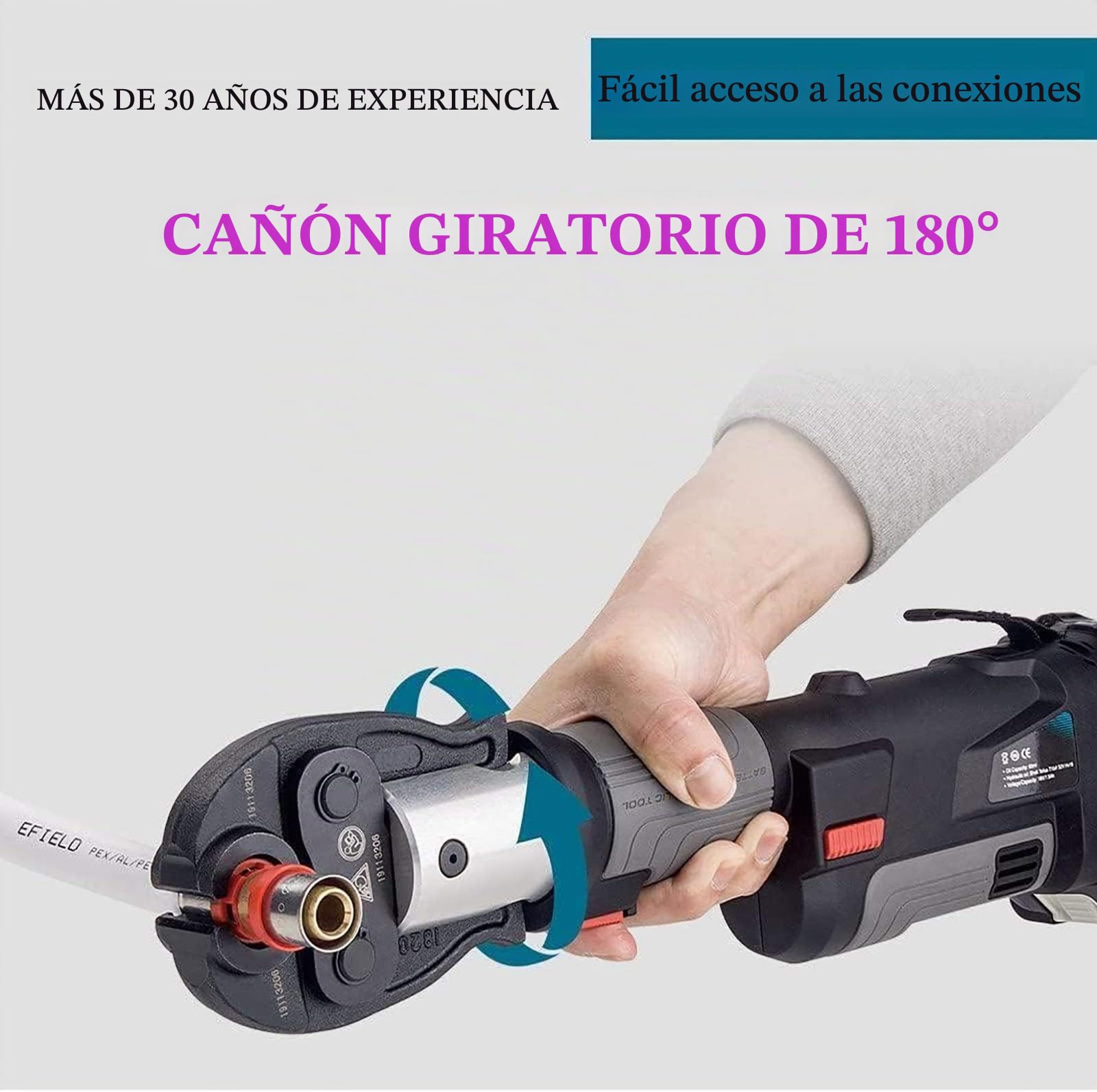Herramienta De Prensa De Tubería Hidráulica De Batería Portátil Para Plomería De Cobre Multicapa, Con 3 Mordazas De Prensa/2 Baterías/1 Cargador Y Estuche De Transporte gris