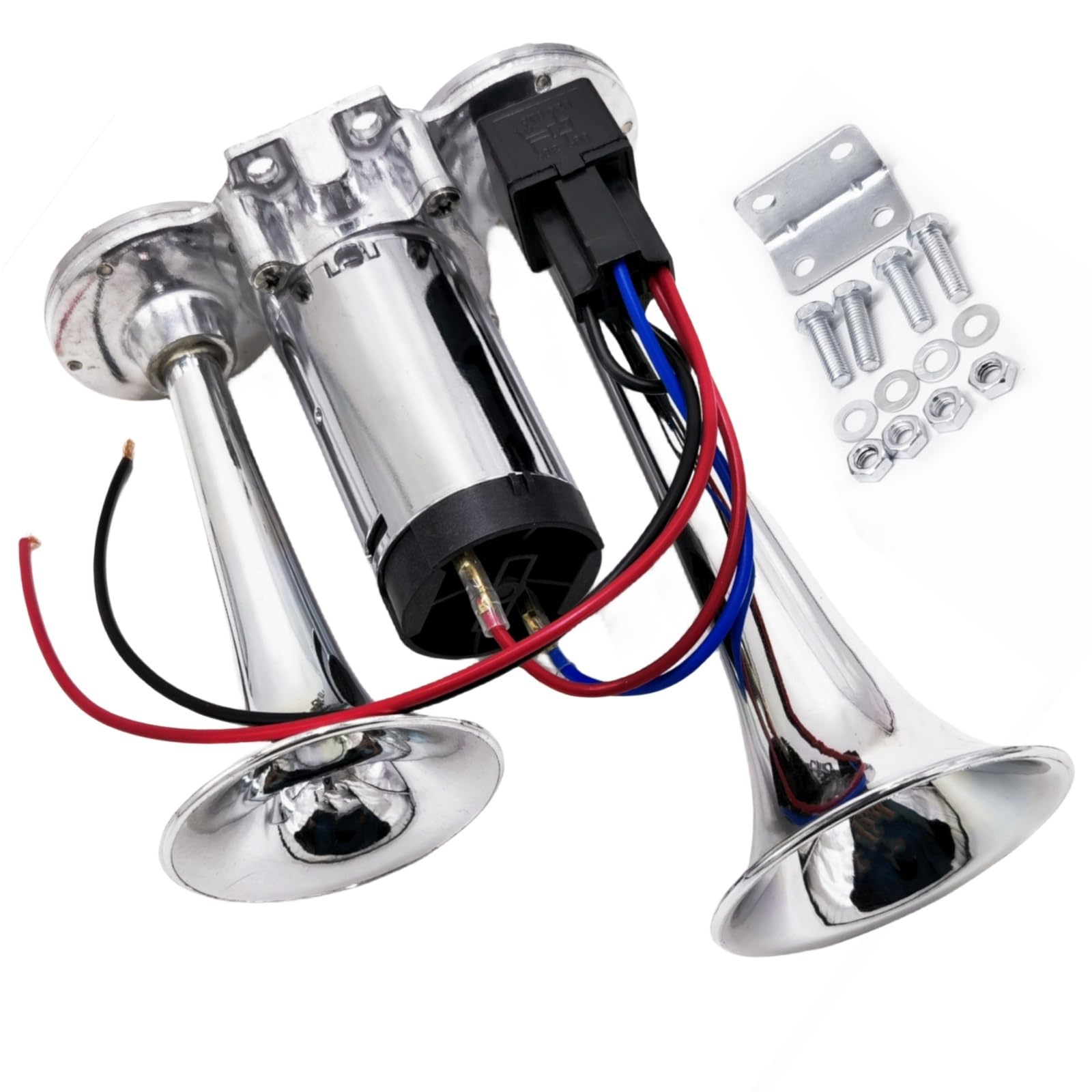 Bocina de Aire para Automóviles, Altavoz Eléctrico Doble Tubo 165db, Plateada, para 12V Automóviles, Camiones, Barcos