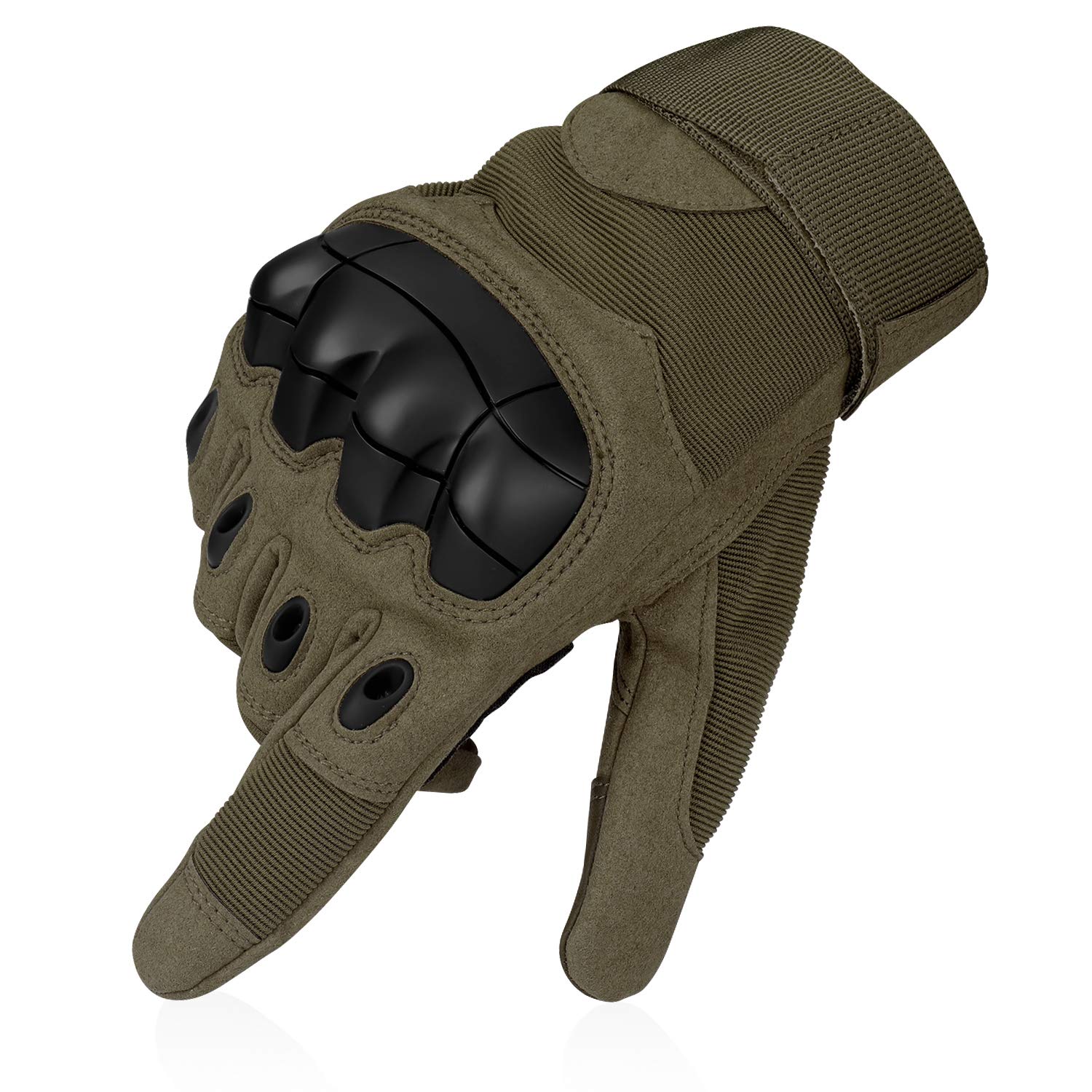 Flexzion Full Finger Tactical Gloves w/Hard Knuckles - Touchscreen Compatible for Motorcycle Airsoft Military Combat Army Training Outdoor