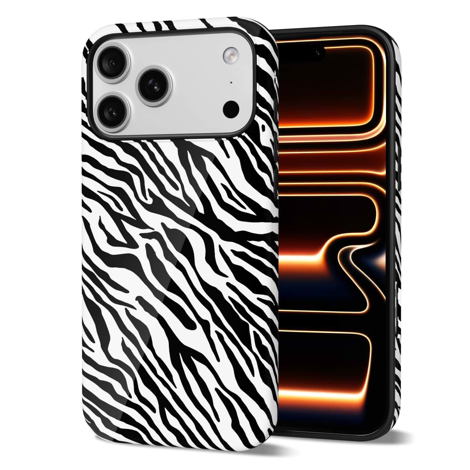 Svanove Zebra Print Phone Case for iPhone 17 Pro/ 18 Pro Case Girly, Cute Zebra Case for Women Girls, Luxury Trendy Retro Fashion Cool Animal Print Design, Aesthetic Pattern Hard Shell Cover, Black Solid