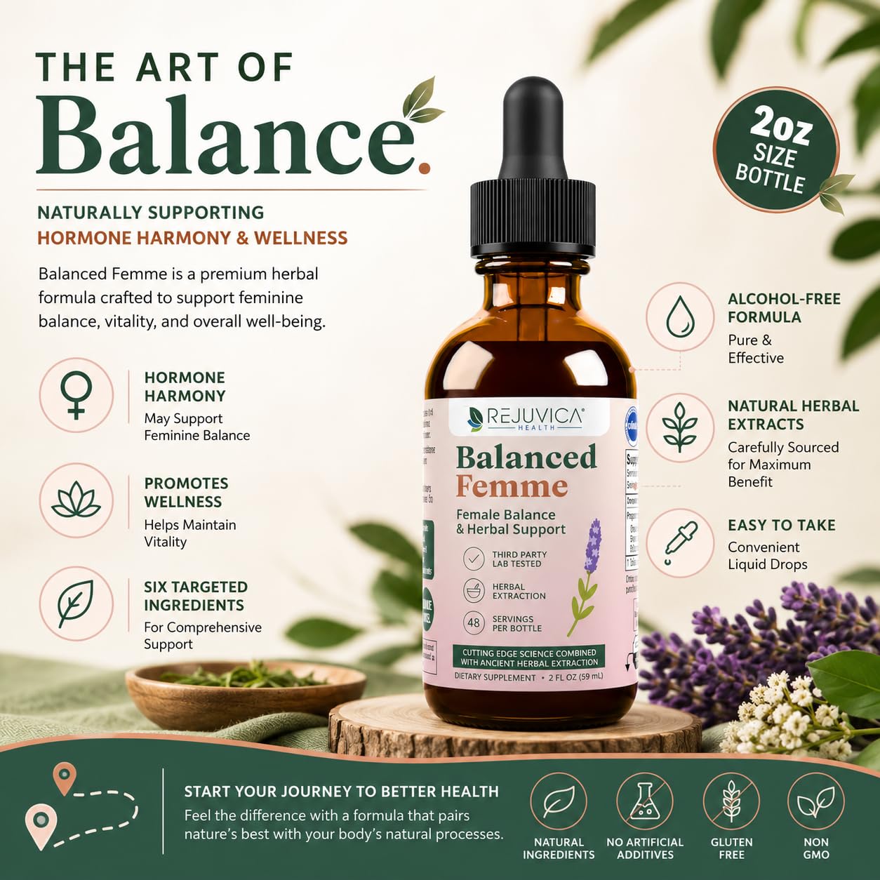 Rejuvica Health Balanced Femme - Advanced Female Balance Support Supplement - Liquid Delivery for Better Absorption - Vitex, Dong Quai, Black Cohosh, Maca & More! — Amazon image 2