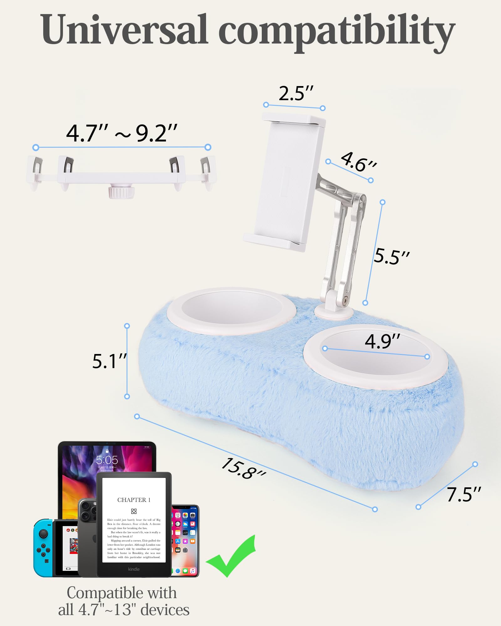 SHUWEI Supporto per tablet Kindle iPad con due ciotole per snack, supporto per tablet per leggere a letto per Kindle, tablet, iPad, iPhone da 4,7 a 13 pollici