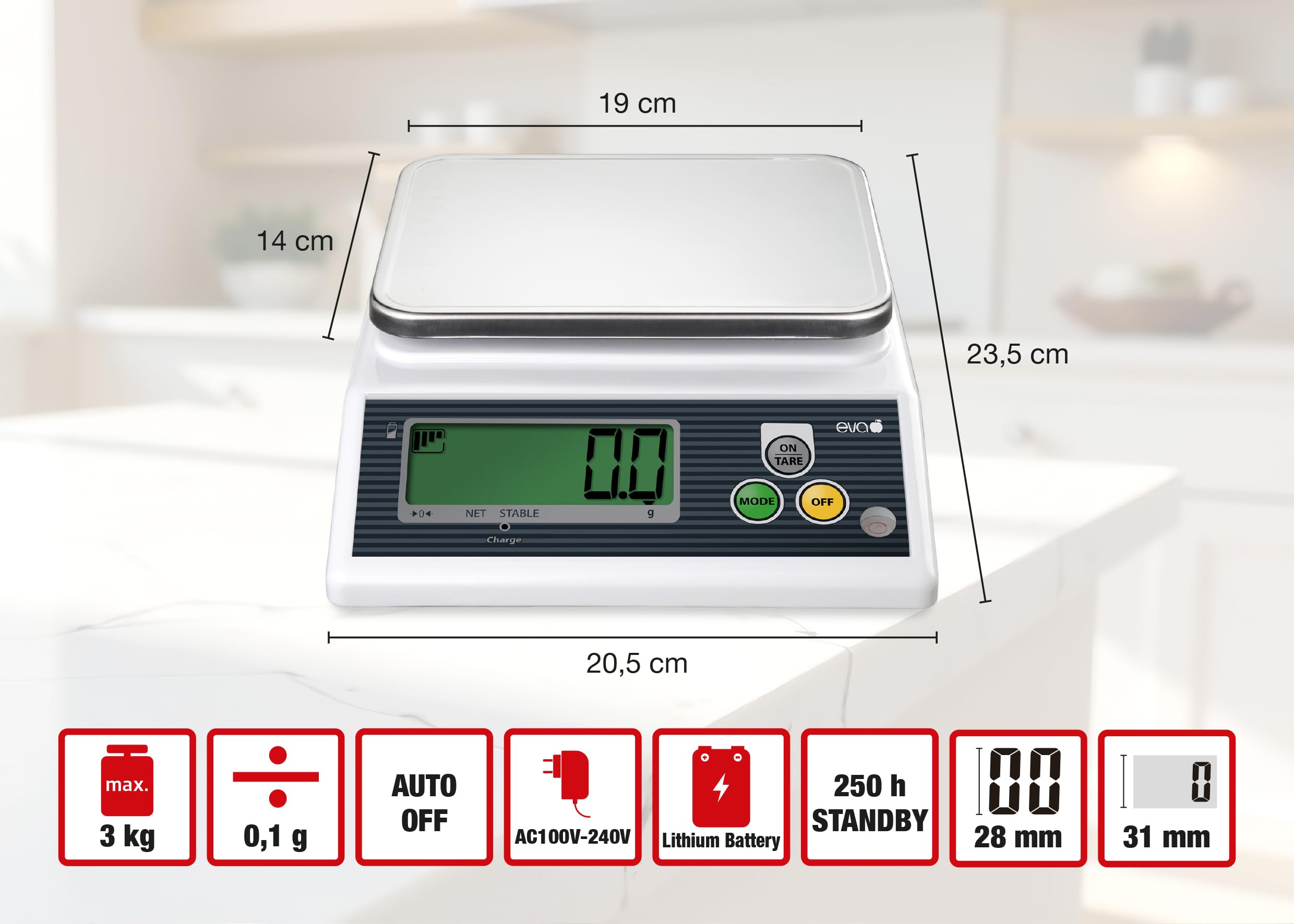 Bilancia di precisione - Bianca - Portata 3kg - Divisione 0,1g - Ricaricabile - Non omologata