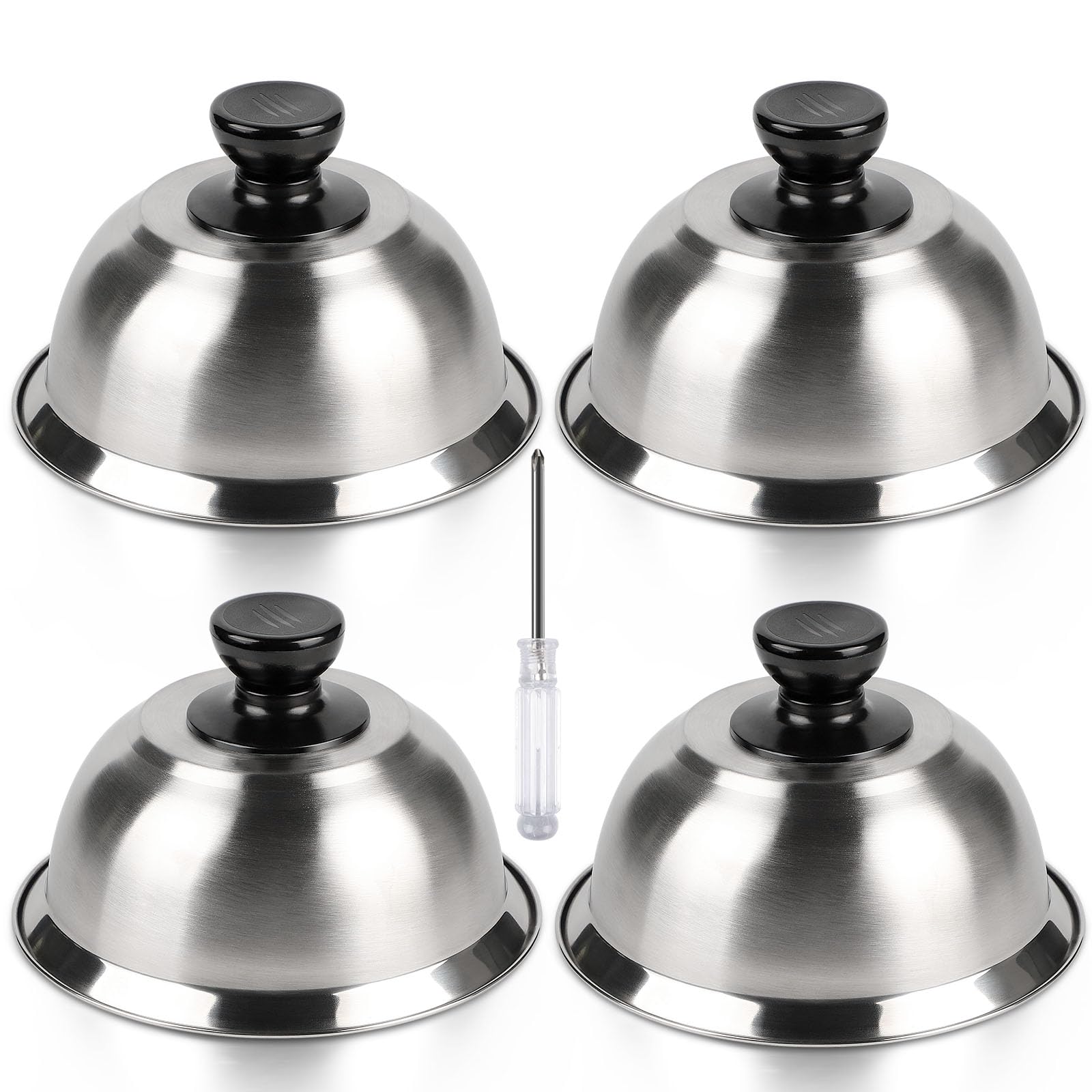 CPROSP 4X Cappa per Hamburge in Acciaio 16 * 9 cm, Cloche Acciaio per Hamburger con 1 Mini Cacciavite, Copertura per Cheeseburger per Grigliare, Formaggio, Chesesia, Sciogliere