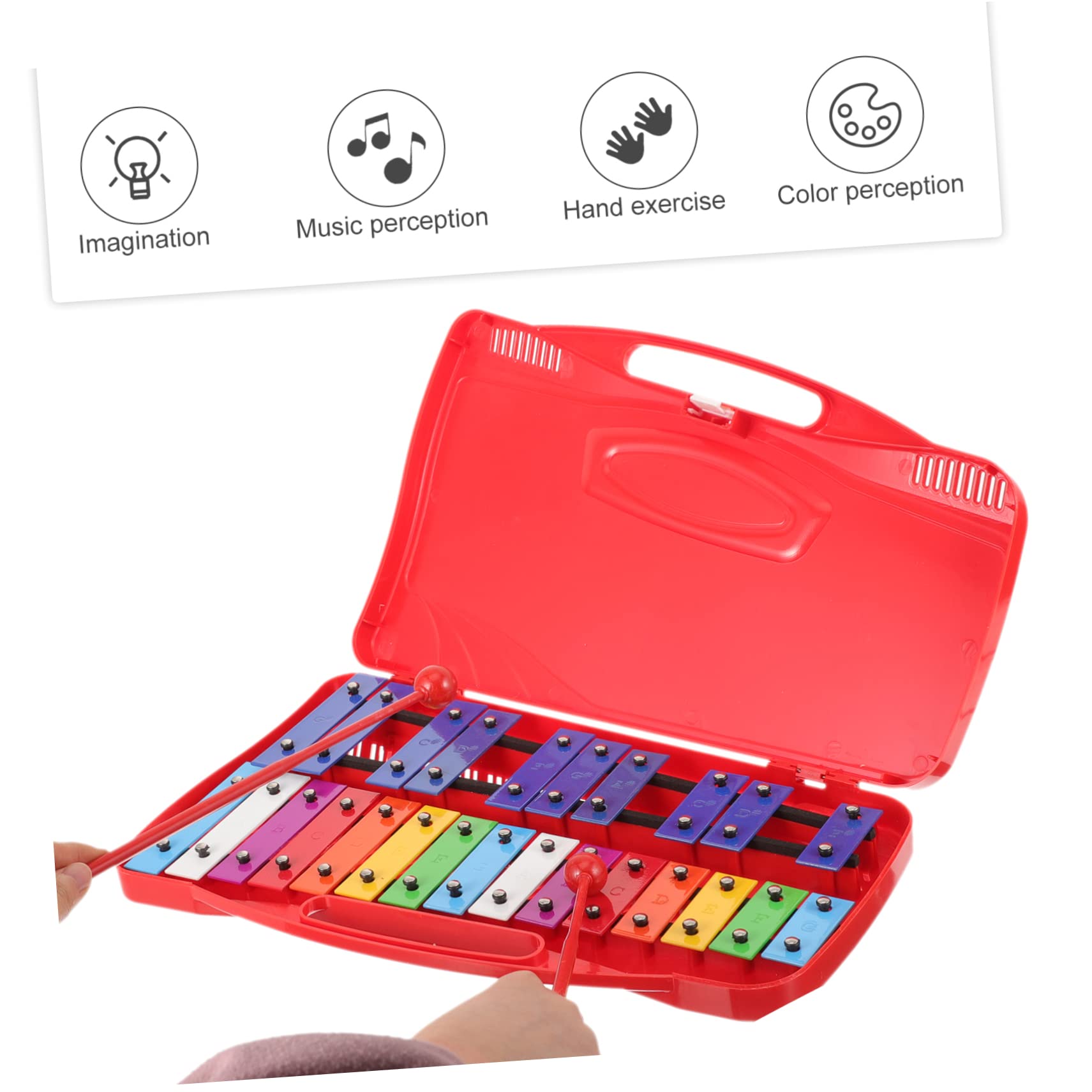 SUPVOX Xilófono de Percusión para Niños 25 Tonos, Instrumento Musical Educativo Seguro y Fiable Teclas de Hierro y Cuerpo de Plástico Adecuado para Aprendizaje Musical