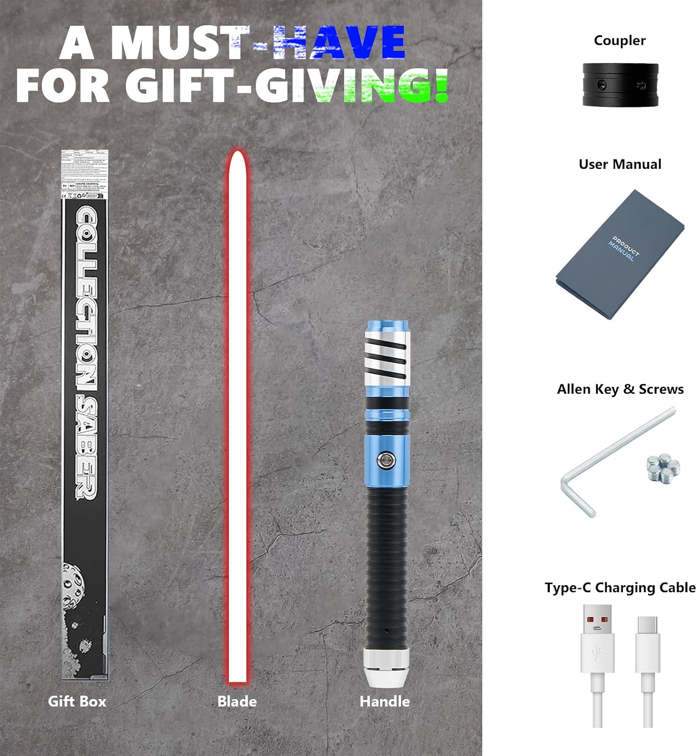 Lightsaber Dueling Light Saber with 12 RGB Colors 16 Sound Fonts, Motion Control, Force FX Lightsabers with Tubogas Metal Handle and Replaceable Blade, Light Sabers for Adults, Kidults(42.12Inch)
