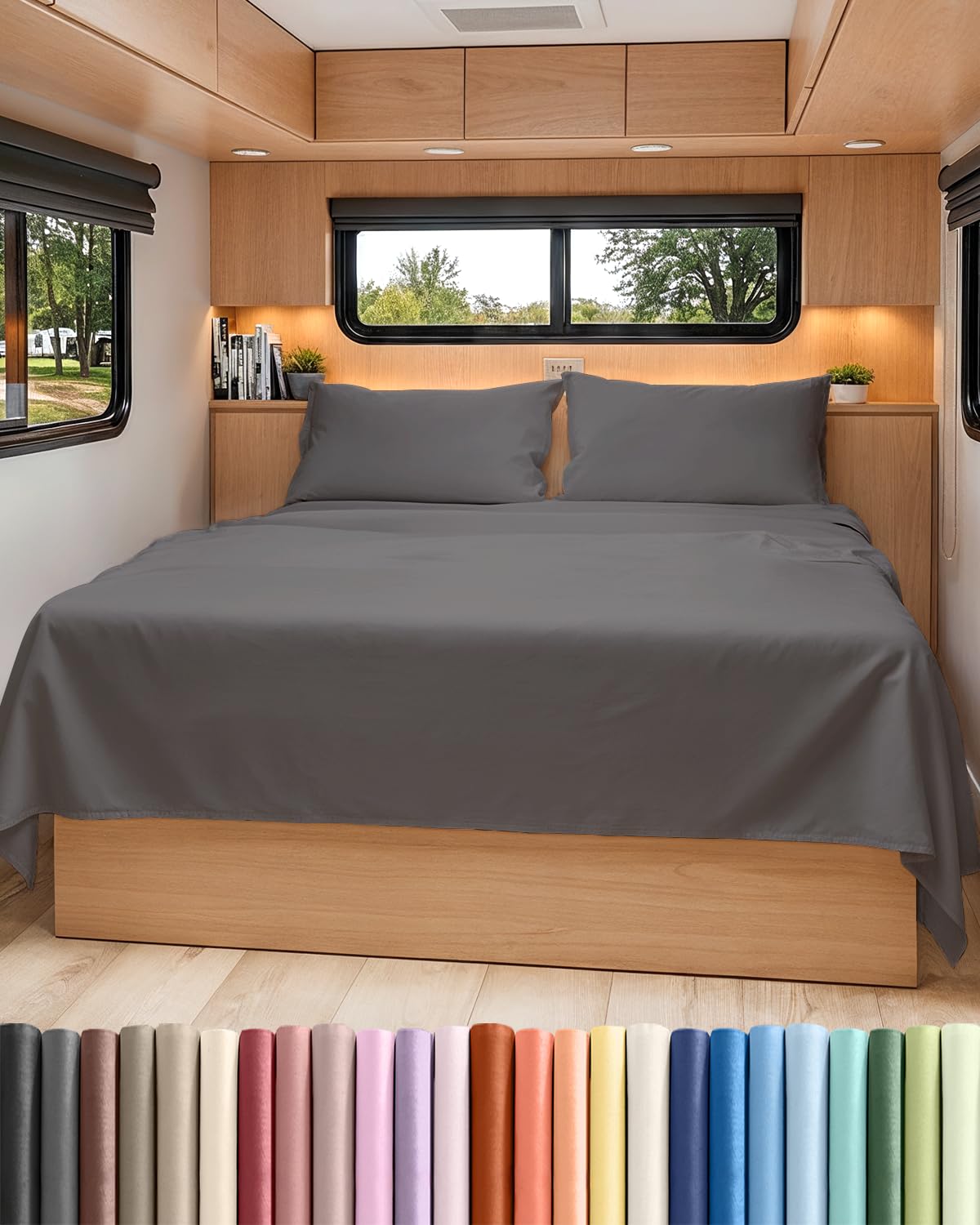 RV Short Queen Sheet Set 60 X 75 - 4 Piece RV Short Queen Bed Sheets - Soft, Breathable & Cooling - Designed for Bunks, Trailers & Camper - Fits 8” to 12 Mattress - Hotel Luxury Bedding - Dark Grey