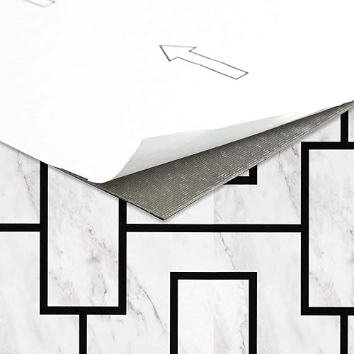 Miniatura 129 de Achim Home Decor - Azulejos de vinilo autoadhesivos retro de 12 pulgadas, 20 azulejos de 12 x 12 pulgadas, patrón de borde, despegar y pegar, suelo