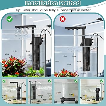 hygger Internal Aquarium Filter, 5-in-1 Submersible Power Fish Tank Filter, Adjustable Wave Maker & Air Bubbler, Quiet Turtle Tank Filter for 15-30 Gallon Freshwater Saltwater, 210GPH, 10W
