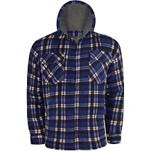 Mens Fleece Lined Hooded Lumberjack Shirt, Navy Blue, XXL