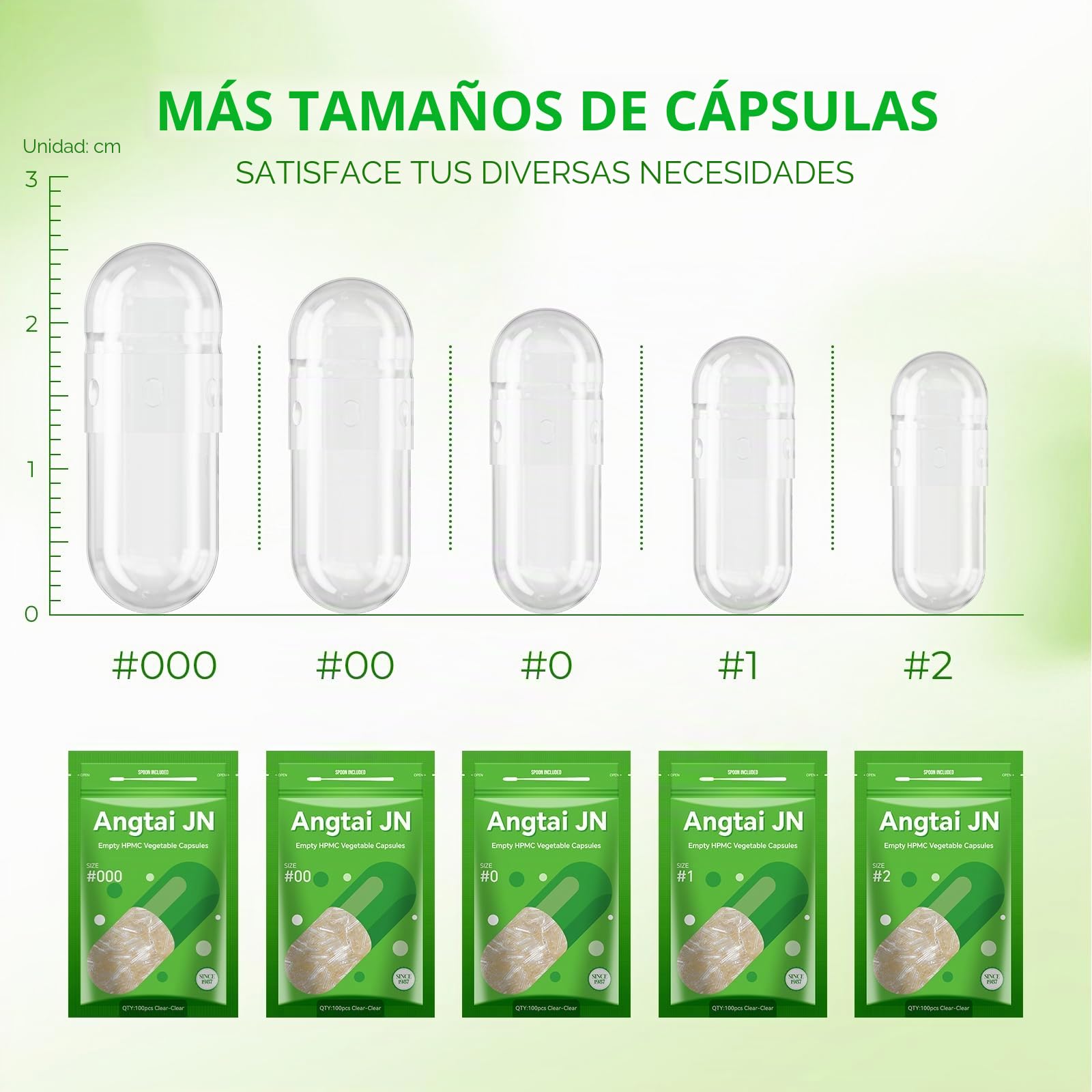 AngtaiJN Cápsulas veganas vacías Tamaño 00-Cápsulas vacías transparentes para rellenar con 2 microcucharas, cápsulas vacías de bricolaje 00, 5000 piezas