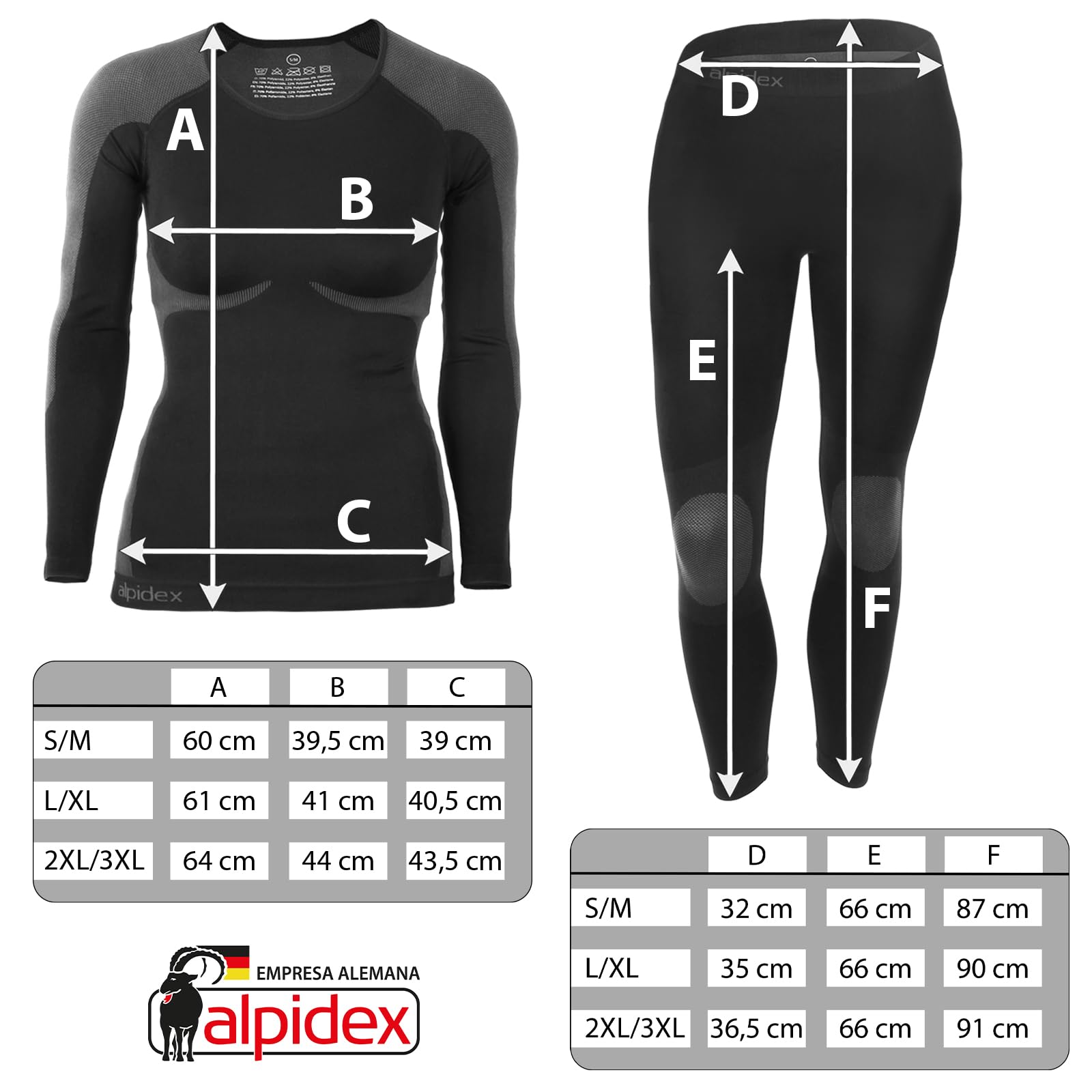 ALPIDEX Ropa Interior térmica Mujer cálido Funcional Transpirable esquí Deportes Conjuntos térmicos Invierno otoño