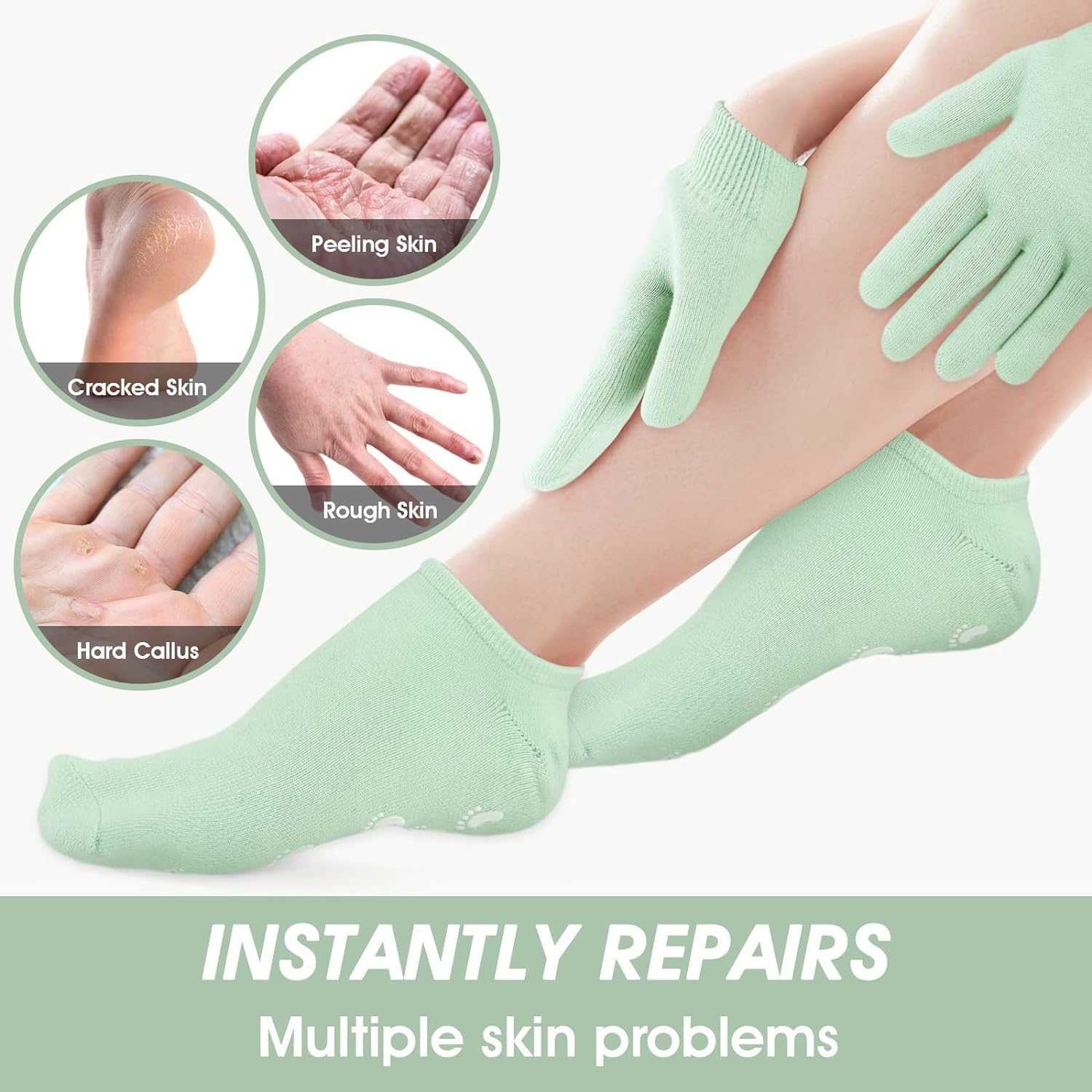 Maharsh Pink Soften Moisturising Spa Comfy Recovery Foot Hand Care Gel Socks and Gloves (Green) 1
