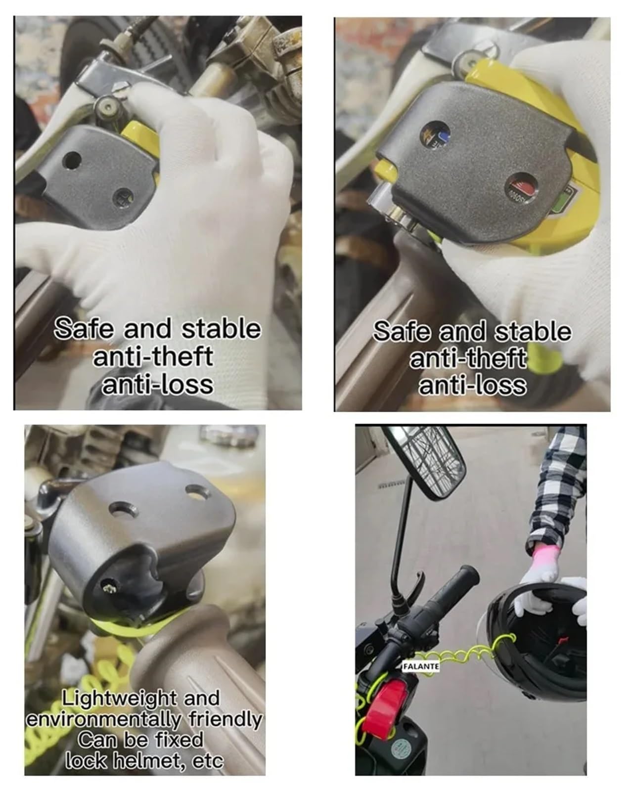 blokada motocykla Blokada roweru motocyklowego Alarm bezpieczeństwa kłódka tarcza aluminiowa stop antykradzieżowy przypomnienie lina blokada torba(Black combined)