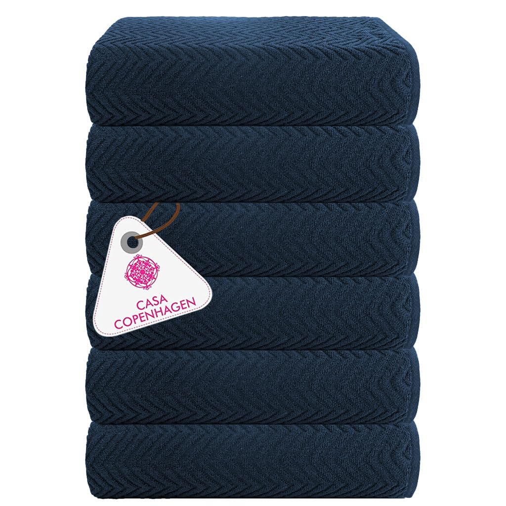 casa copenhagen wave textured 6 pieces small bath towel set - navy blue, 24" x 48", 550 gsm 6 bath towel rough & tough use cotton towels gift set for bathroom