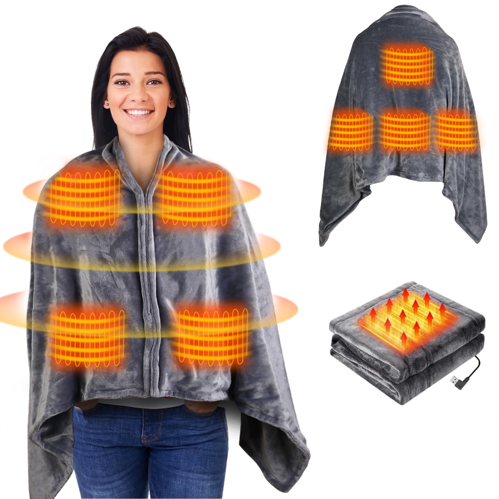 TeqHome Portable USB Heated Blanket Shawl, 59