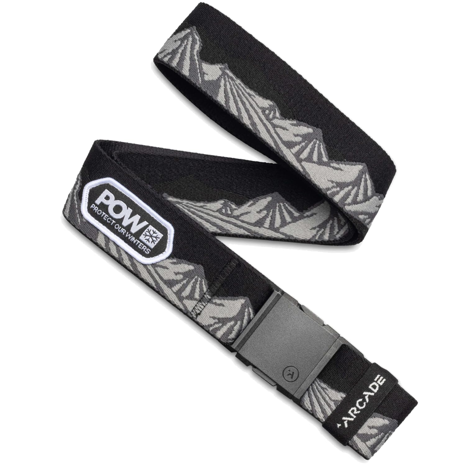Arcade Belts A2 Unisex Adventure Belt: Heavy Duty Stretch, Metal Free Buckle, Pow X Joseph Toney - Black/Charcoal, Standard (Up to 40"); 1.5" Wide