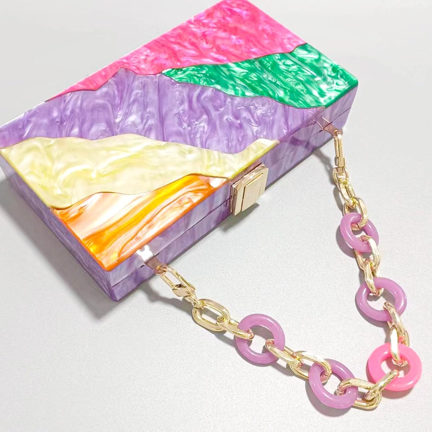 Acrylic Evening Bag, Clutch Purses for Women, Colorful Geometry Motifs Crossbody Bag for Wedding Party(Style 1) - Image 5