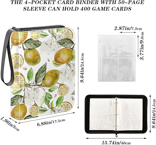 Miniatura 3 de Lemon Trading Card Binder 4-Pocket Game Cards Album Folder PU Cover Card Storage Album 3-Ring Zip Binder Card Folders for Trading Card Collection