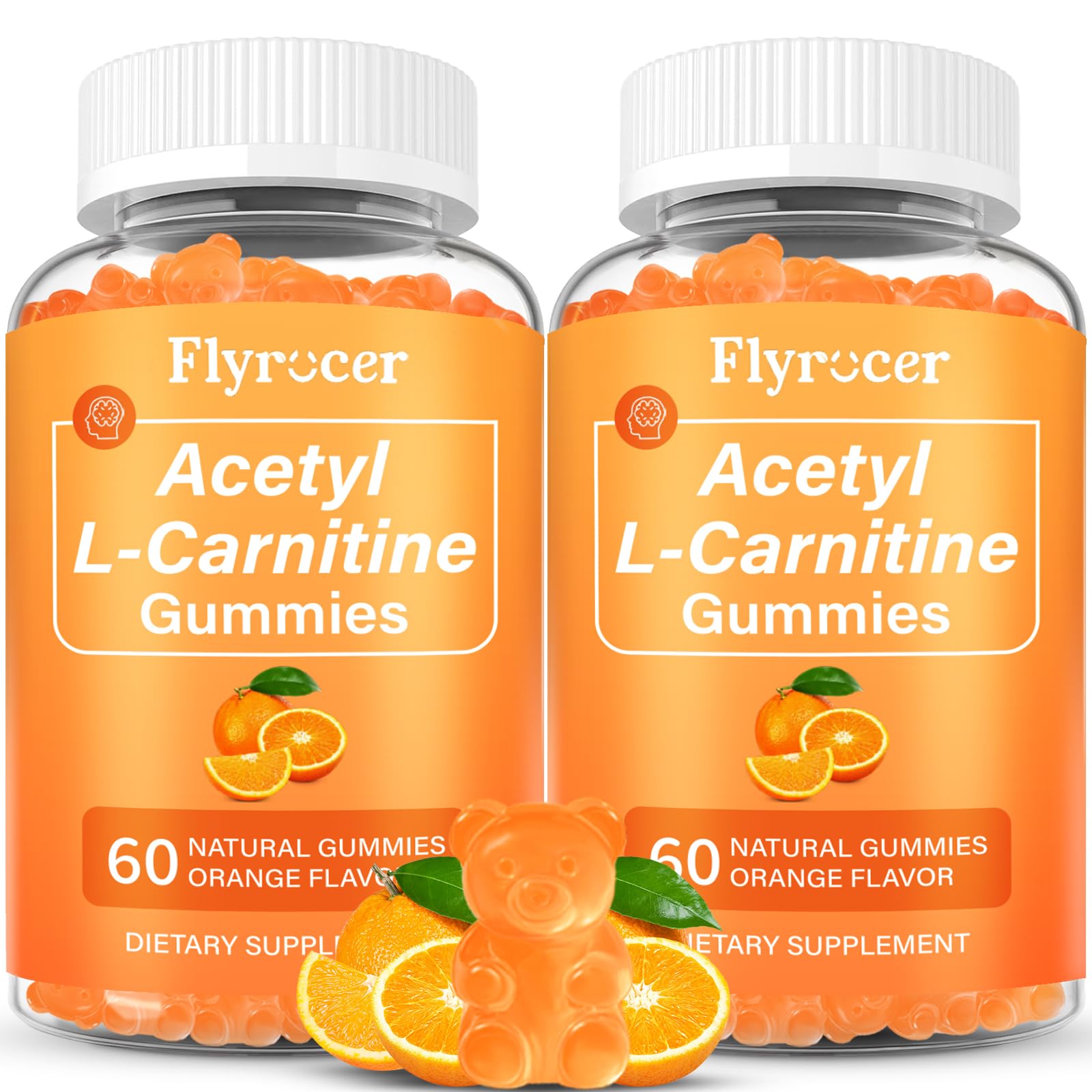 2 Pack Acetyl L-Carnitine Gummies for Energy & Brain Function Support – Vegan, Non-GMO, Orange Flavor, 120 Count (60-Day Supply) 60 Count (Pack of 2)