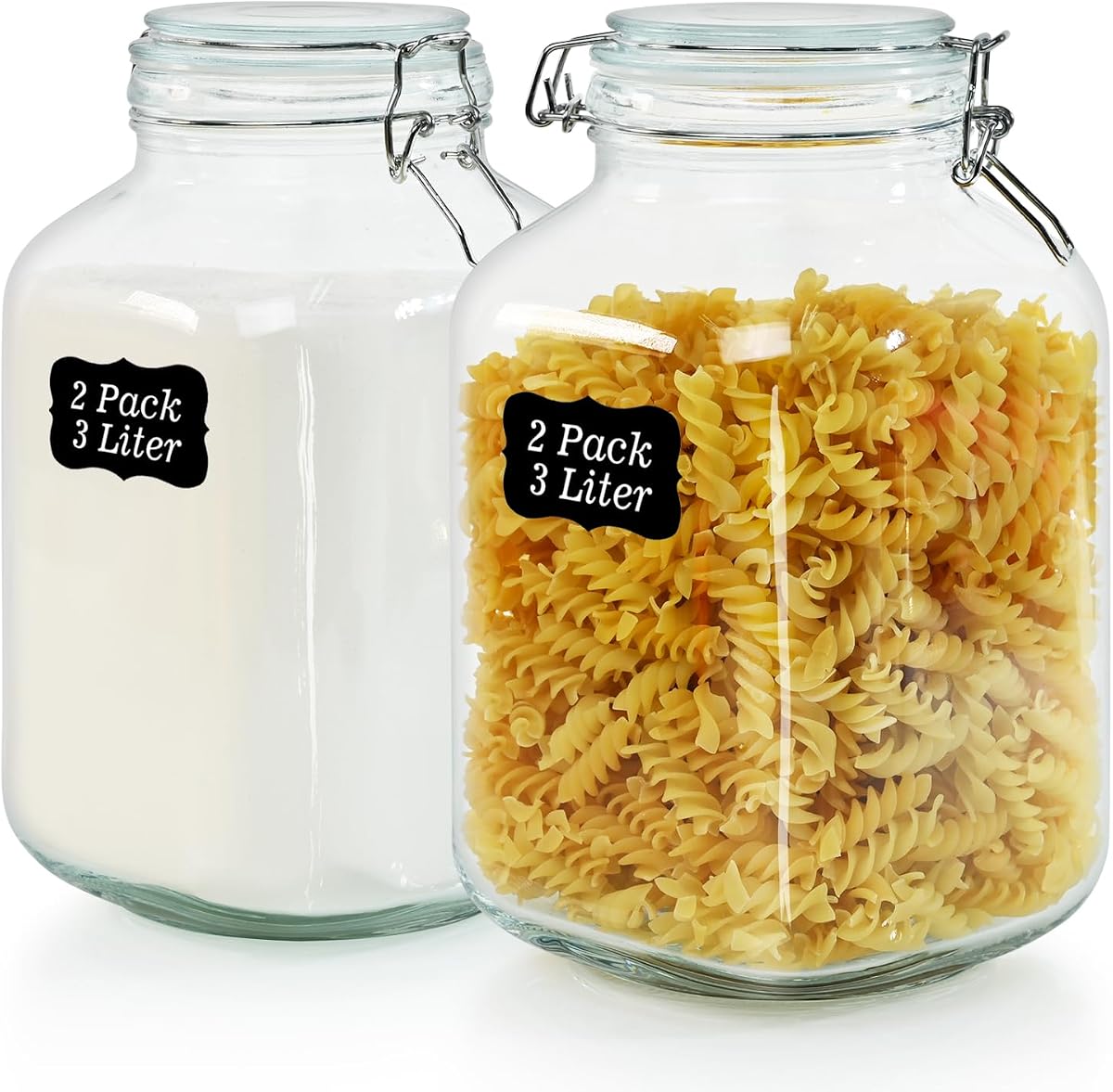 106oz Square Glass Jars with Airtight Lid, Mason Jars Set of 2 | Wide Mouth Storage Containers for Flour, Cereal, Coffee, Pasta and Canning, Large Glass Kitchen Canisters