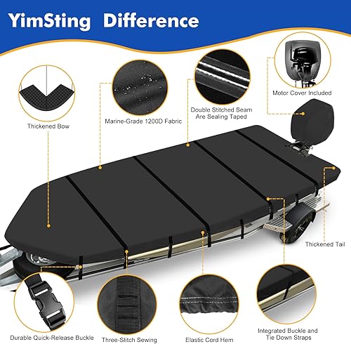Miniatura 7 de Funda para barco Jon 1200D, cubierta de tecnología impermeable compuesta con cubierta de motor anti-UV para remolque, amarre, sorage, apta para